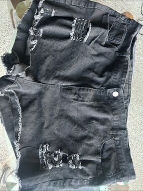 Women’s Black Distressed Denim Jean Shorts